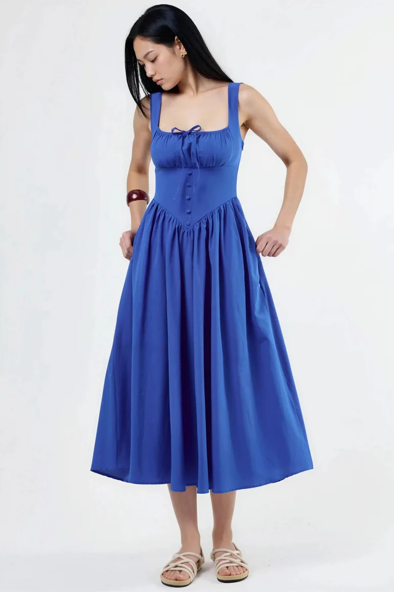 BUSEM Midi Dress with Square Collar and Button Detail - 5