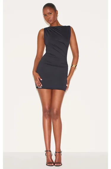 Black Soft Touch Ruched Mini Dress