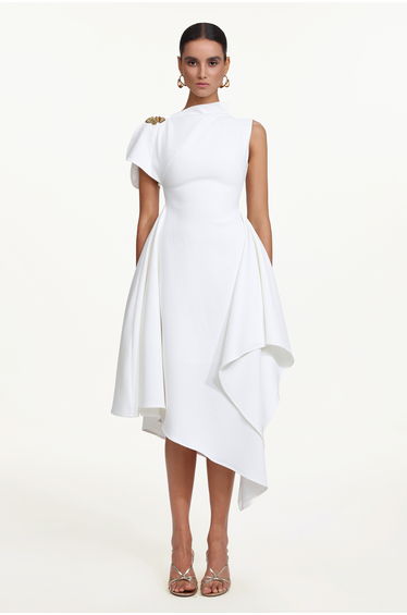 Weren Elegant Contour High Neck Asymmetric Maxi Dress