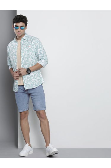 Men Blue Slim Fit Solid Denim Shorts