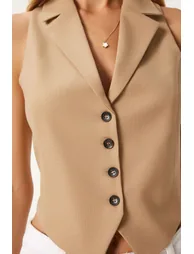 Women's Biscuit Shawl Collar Woven Vest - 4