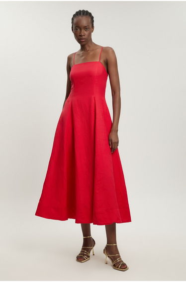 Linen Woven Strappy Maxi Dress