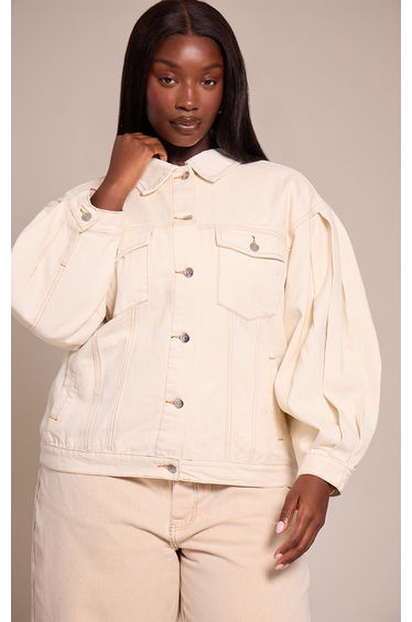 Plus Ecru Cocoon Sleeve Oversized Denim Jacket