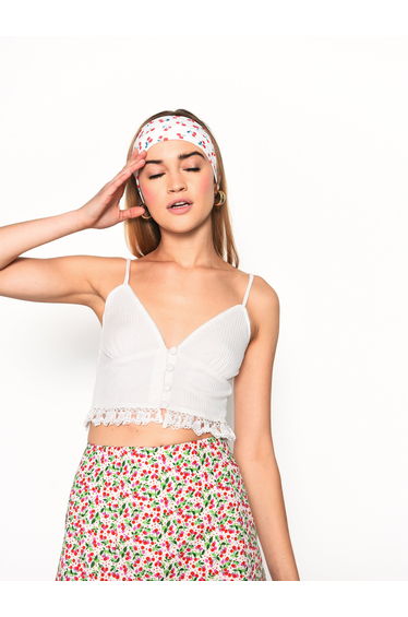Glamorous White Lace Button Front Crop Top