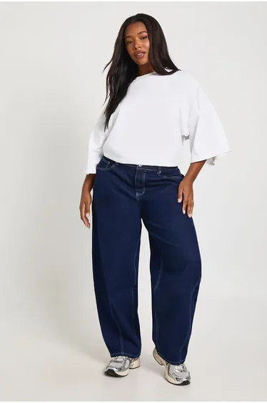 The Plus Mid Waist Barrel Jean - indigo