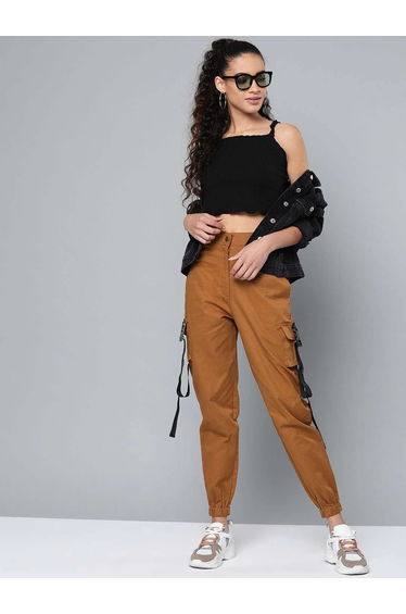 Women Brown Relaxed Fit Fit Cargo Pants