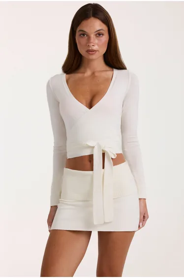 Soft Knit Wrap Top in Ivory