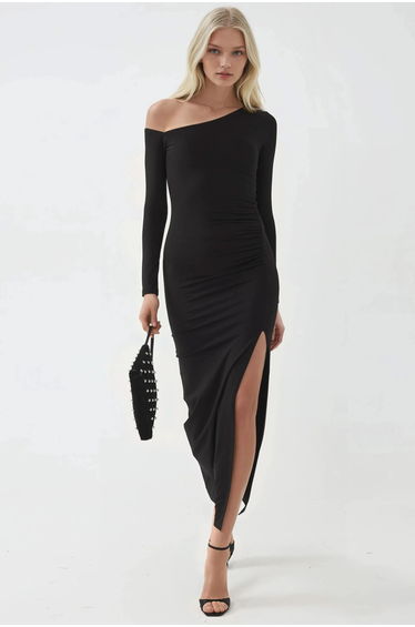 BUSEM Asymmetrical Collar Maxi Dress with Slit