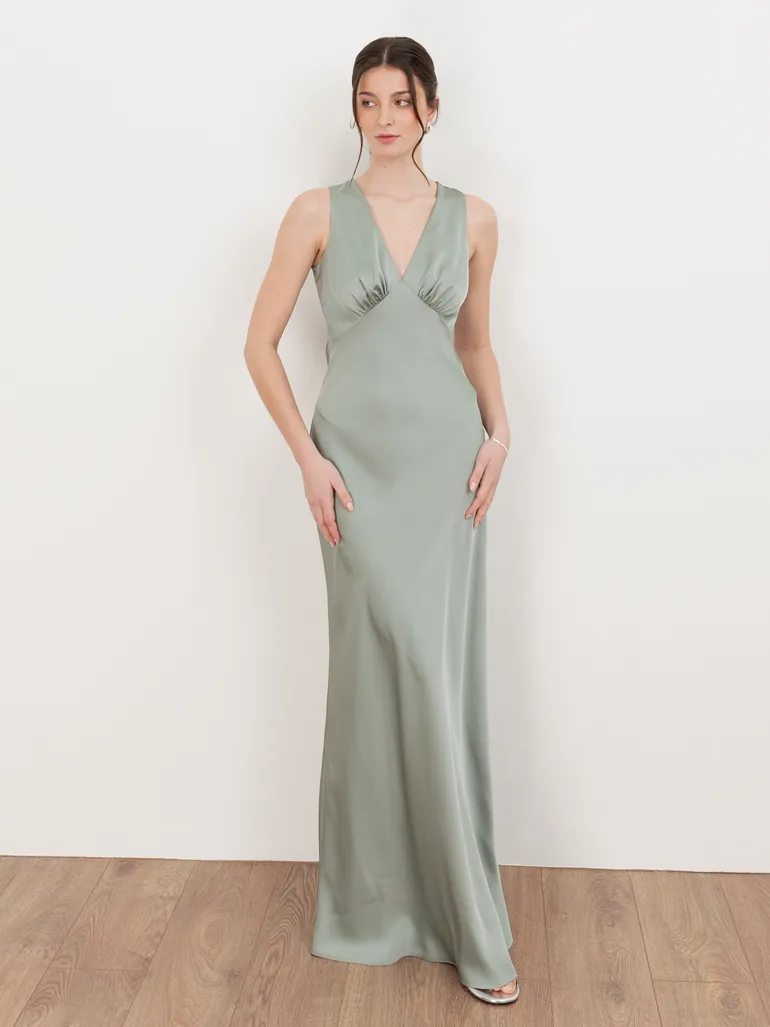 maya sage green bridesmaid dresses Sage Whimsical Blooms Bridesmaid Dress Matte Satin Size Medium