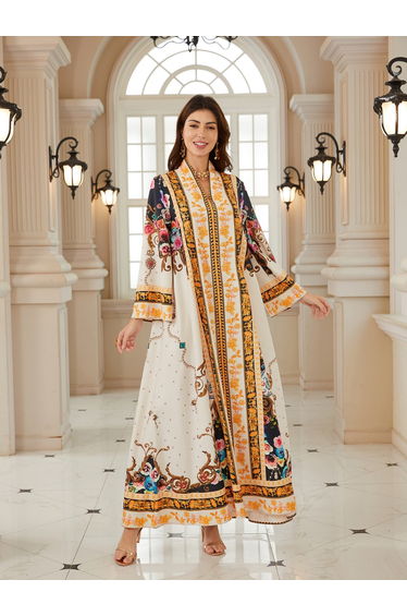 Women Printed V-Neck A-Line Jalabiya