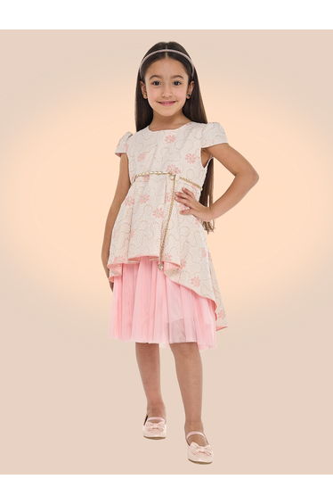 Girls Jacquard Festive Dress with Chain Belt