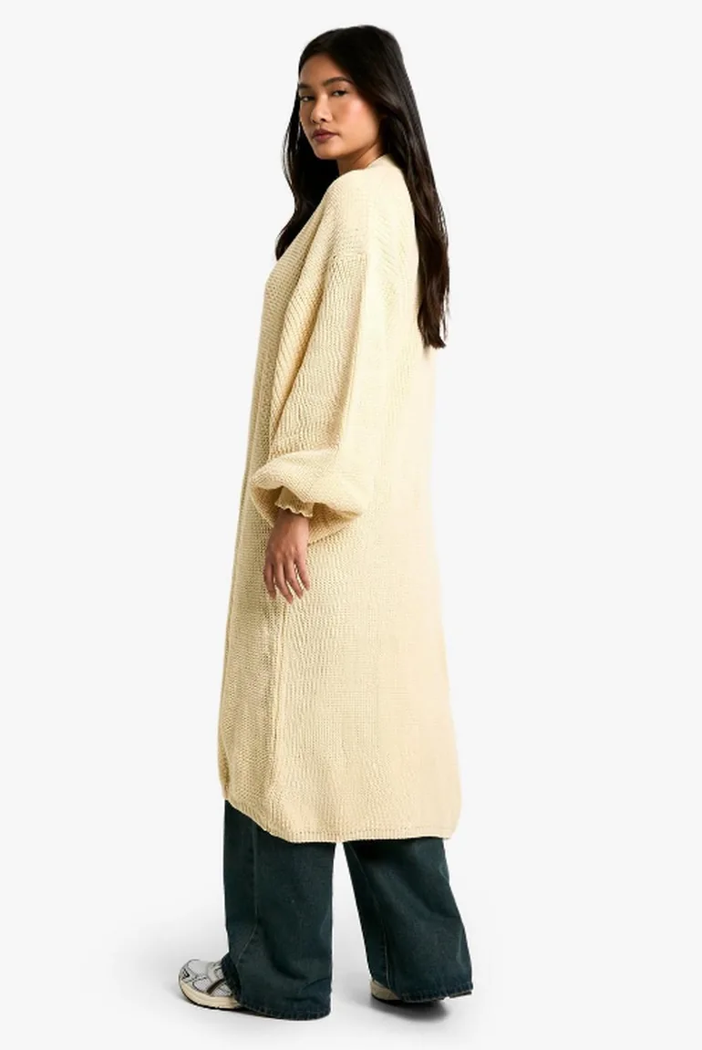 Oversized Balloon Sleeve Cardigan - stone - 1