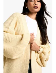 Oversized Balloon Sleeve Cardigan - stone - 3