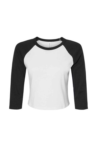 Bella + Canvas Womens/Ladies Raglan 3/4 Sleeve Crop T-Shirt - White/Black