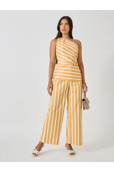 Striped One Shoulder Neck Top and Wide Leg Pants Co-Ords