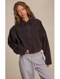 Grey Faux Suede Covered Placket Bomber Jacket - 5