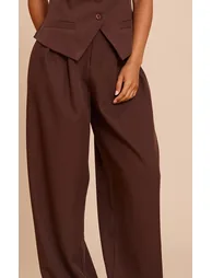 Petite Chocolate Tailored High Waist Wide Leg Trousers - 3