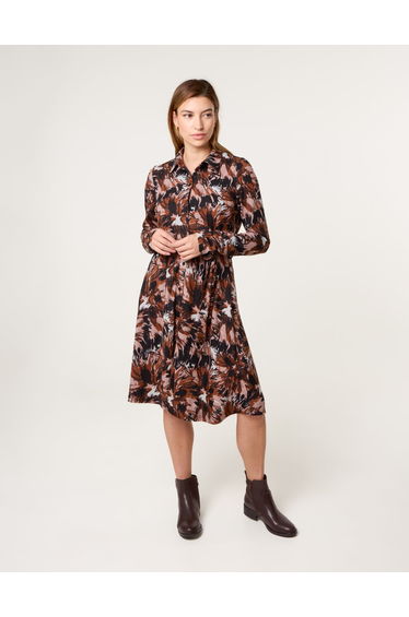 Abstract Printed Short Belted Shirt Dress