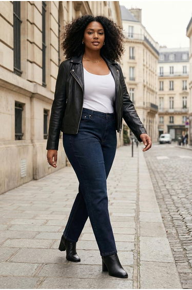 Dark blue high waist 90s straight fit plus size jeans