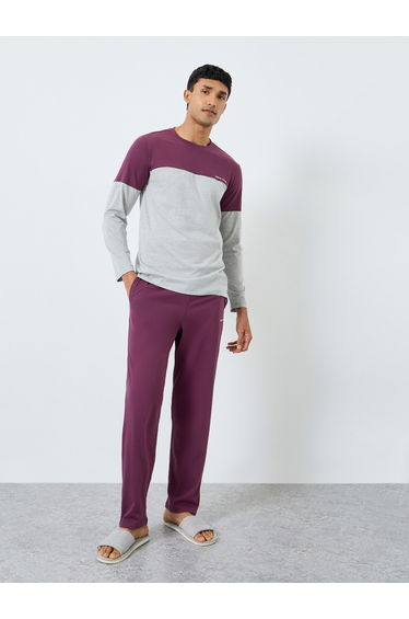 Men Color Block Long Sleeve T-Shirt and Pyjama Set