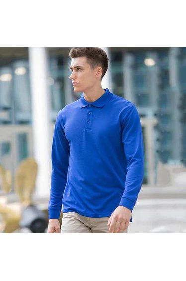 Henbury Mens Coolplus Moisture Wicking Long Sleeve Polo Shirt - Royal