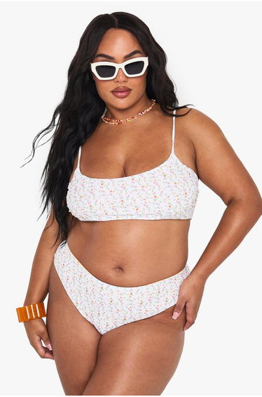 Plus Ditsy Floral Triangle Bikini Top - orange