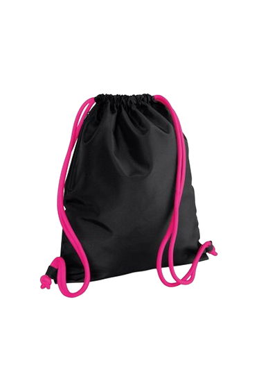 Bagbase Icon Drawstring Bag/Gymsac (Pack of 2) - Black/Fuchsia