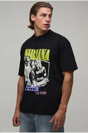 Oversized Nirvana Tour License Print T-Shirt - black