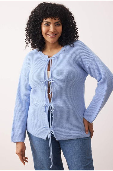 Blue Bow/Ribbon Detailed Knitwear Cardigan