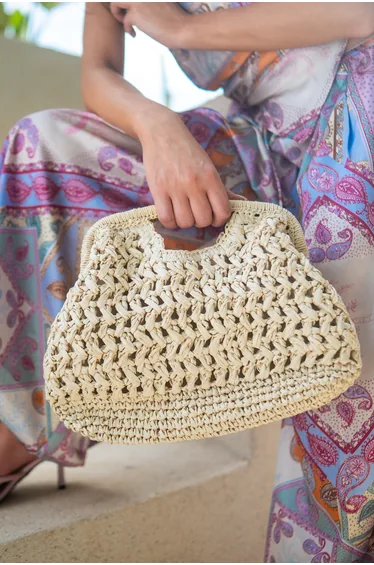 Raffia Slouchy Clutch Bag - natural