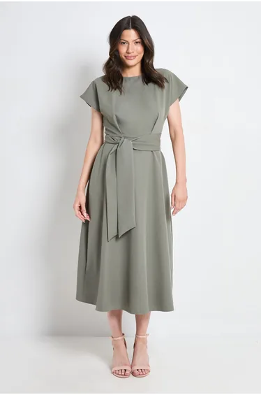 Formal Tie Waist Midi Dress