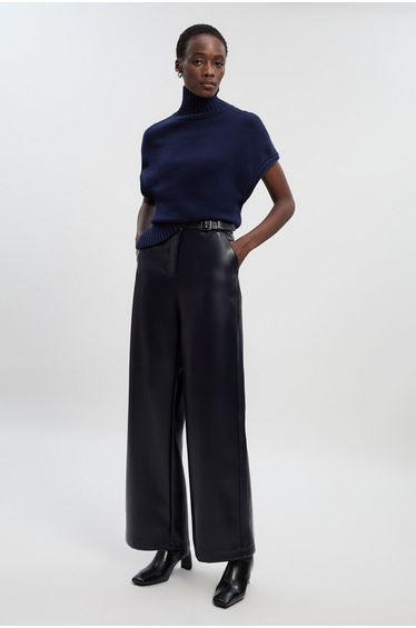 Faux Leather Belt Detail Trousers