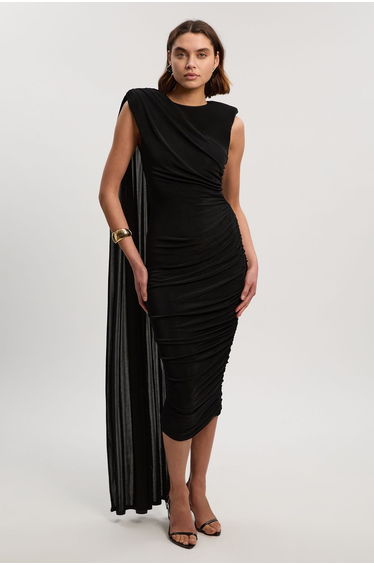 Premium Slinky Crepe Scarf Detail Maxi Dress