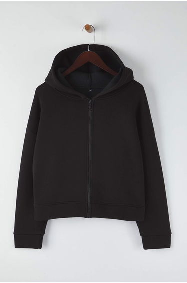 Black Hooded Oversize Crop Boy Plus Size Sweatshirt