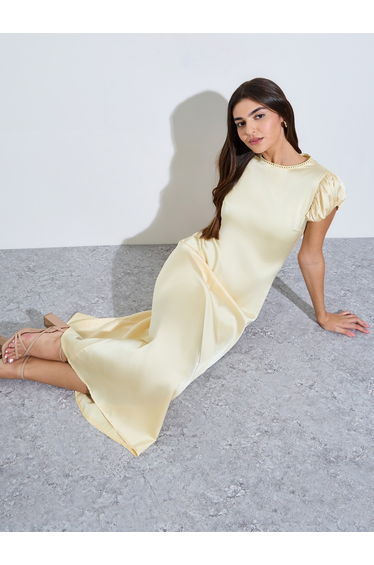 Yellow Satin Casual Maxi Dress