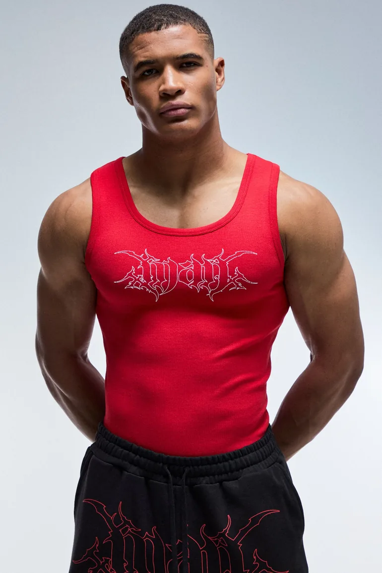 Man Active Muscle Fit Rib Vest - red