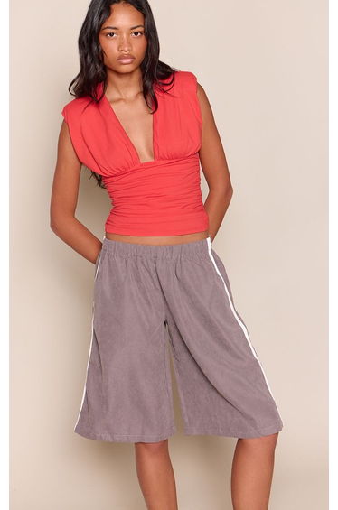 Charcoal Satin Stripe Peach Skin Jorts