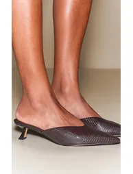 Chocolate Snake Point Toe Low Heel Mules