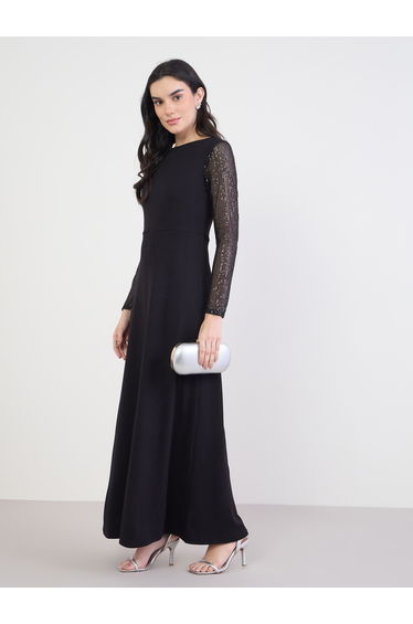 Embellished Sequin Long Sleeves Maxi Dress