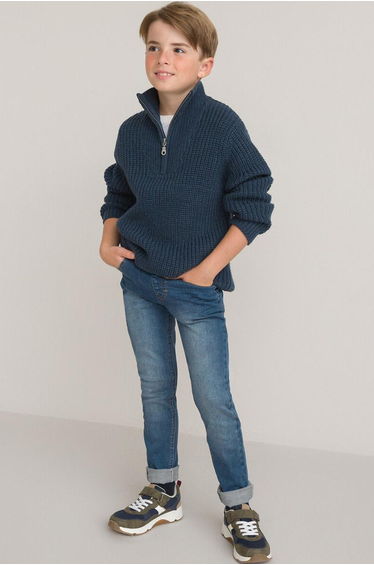 High Neck Chunky Knit Zipped Sweater