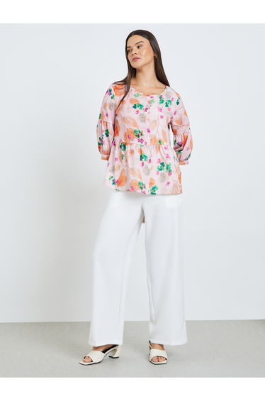 Women Floral Print 3/4 Sleeve Top