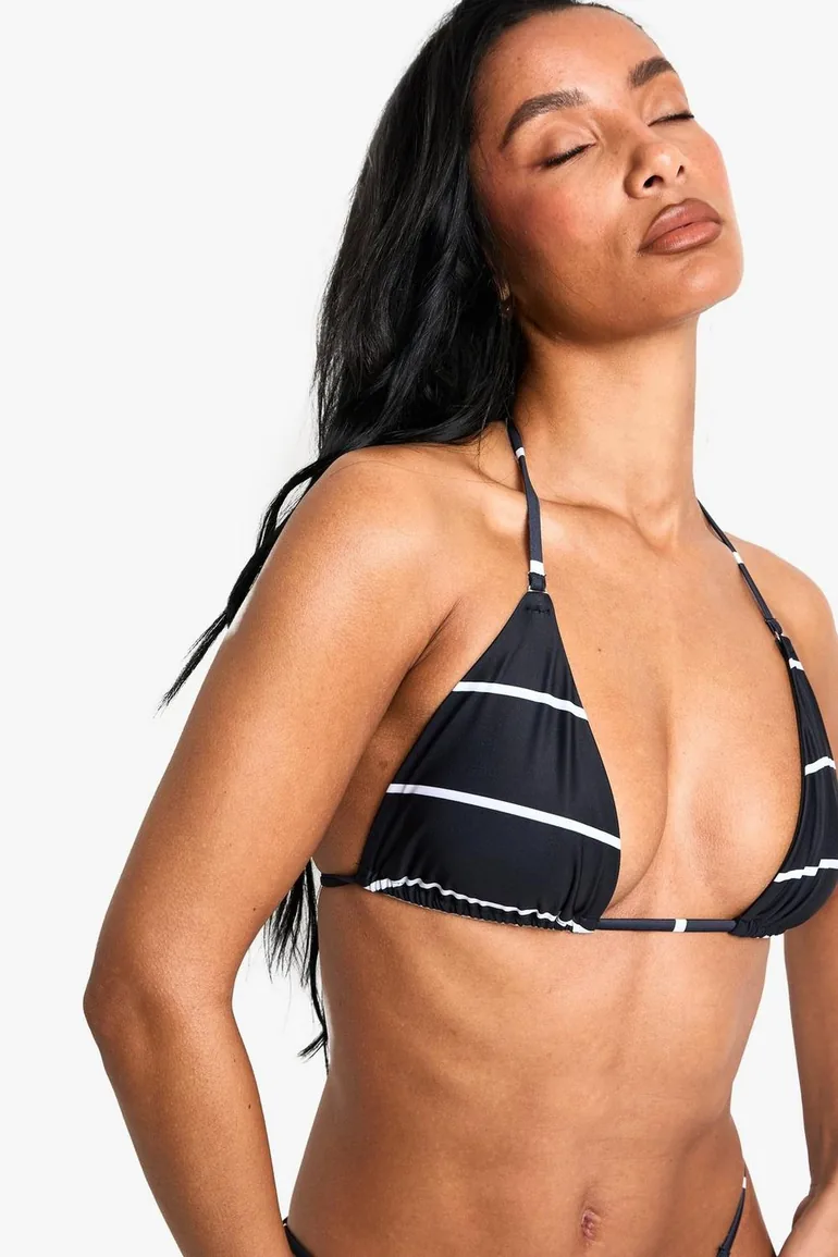 Swimwear Essentials Stripe Triangle Bikini Top - black - 2