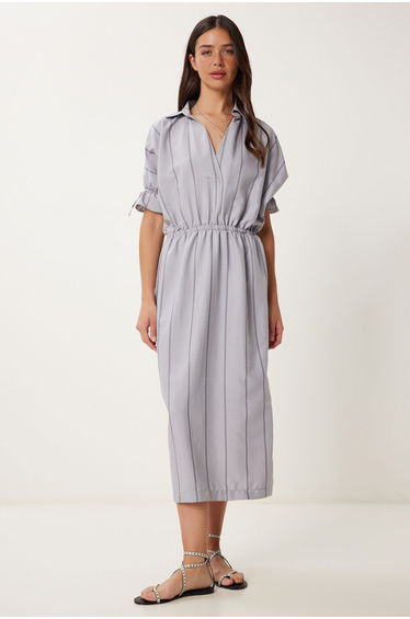 Women's Gray Striped Slit Ayrobin Dress