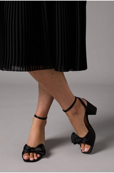 Tina Satin Soft Ruffle High Block Heel Sandals