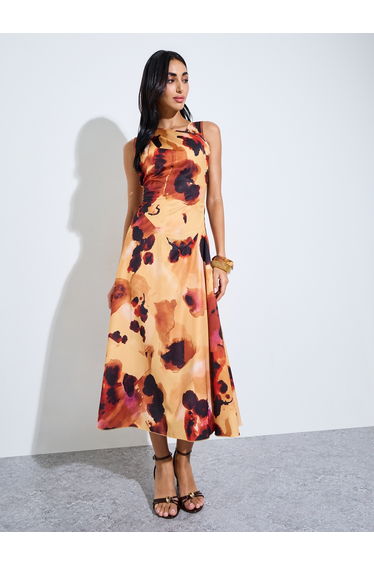 Multi Tie-Dye Print Sleeveless A-Line Midi Dress