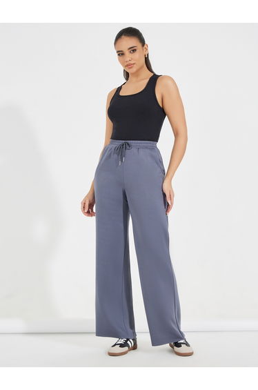 Solid Wide Leg Joggers with Drawstring Waistband