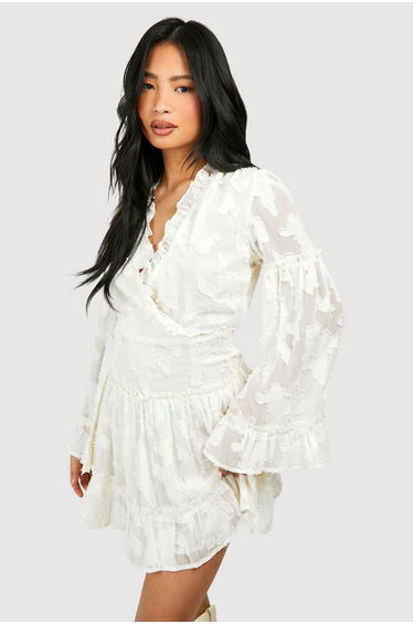 Petite Burnout Frill Mini Dress - ivory