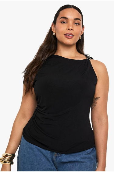 PLUS GOLD TRIM DETAIL TOP - black
