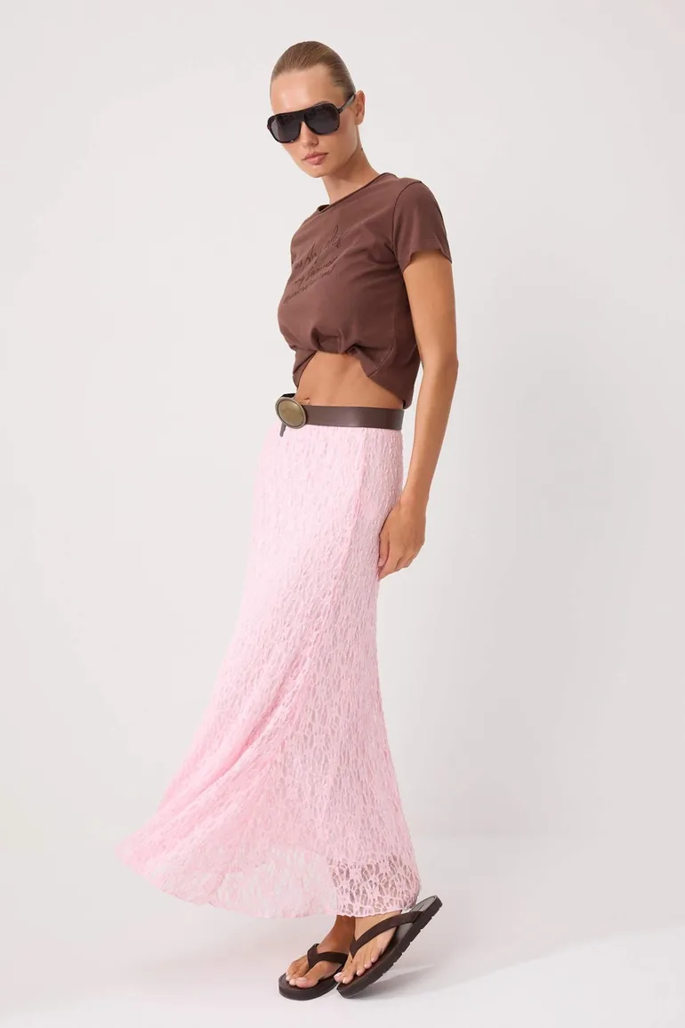 Pink a Line Lined Lace Maxi Stretchy Knitted Skirt - 1