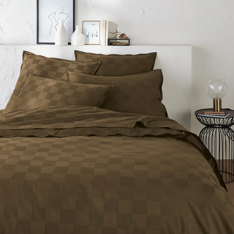 Victor Checked 100% Washed Cotton Satin 300 Thread Count Flat Sheet - 4